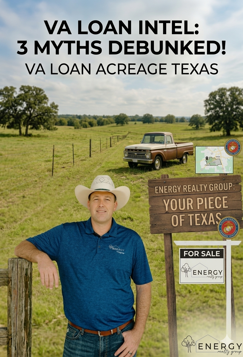 Nick Getzendanner of Energy Realty Group standing in a Texas field, debunking VA loan myths for veterans buying acreage in Fort Worth and Parker County.